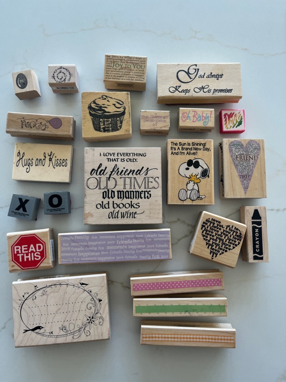 Wooden Rubber Stamp Lot - Mixed Designs and Sweet Sayings